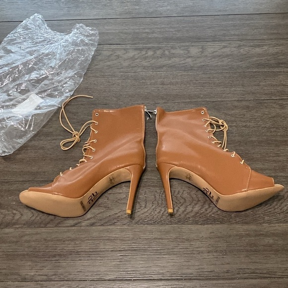 NWT BURJU Moment Nude Open Toe Lace Up Ankle Boots | Size 13 - Picture 4 of 10